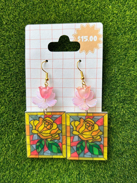 Golden Rose Panel Earrings