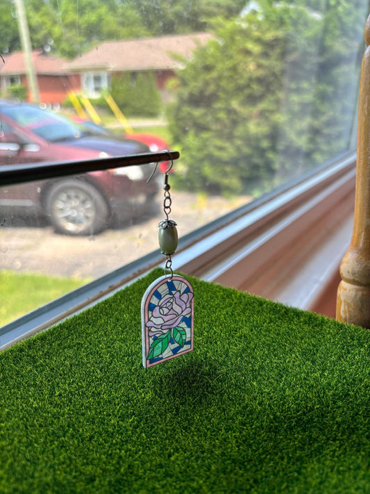 Stained Glass Rose Drop Earrings