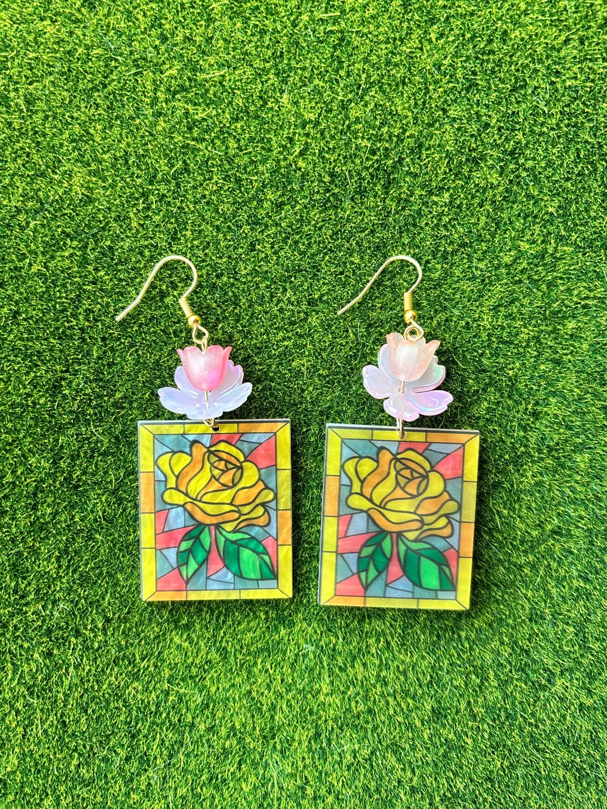Golden Rose Panel Earrings