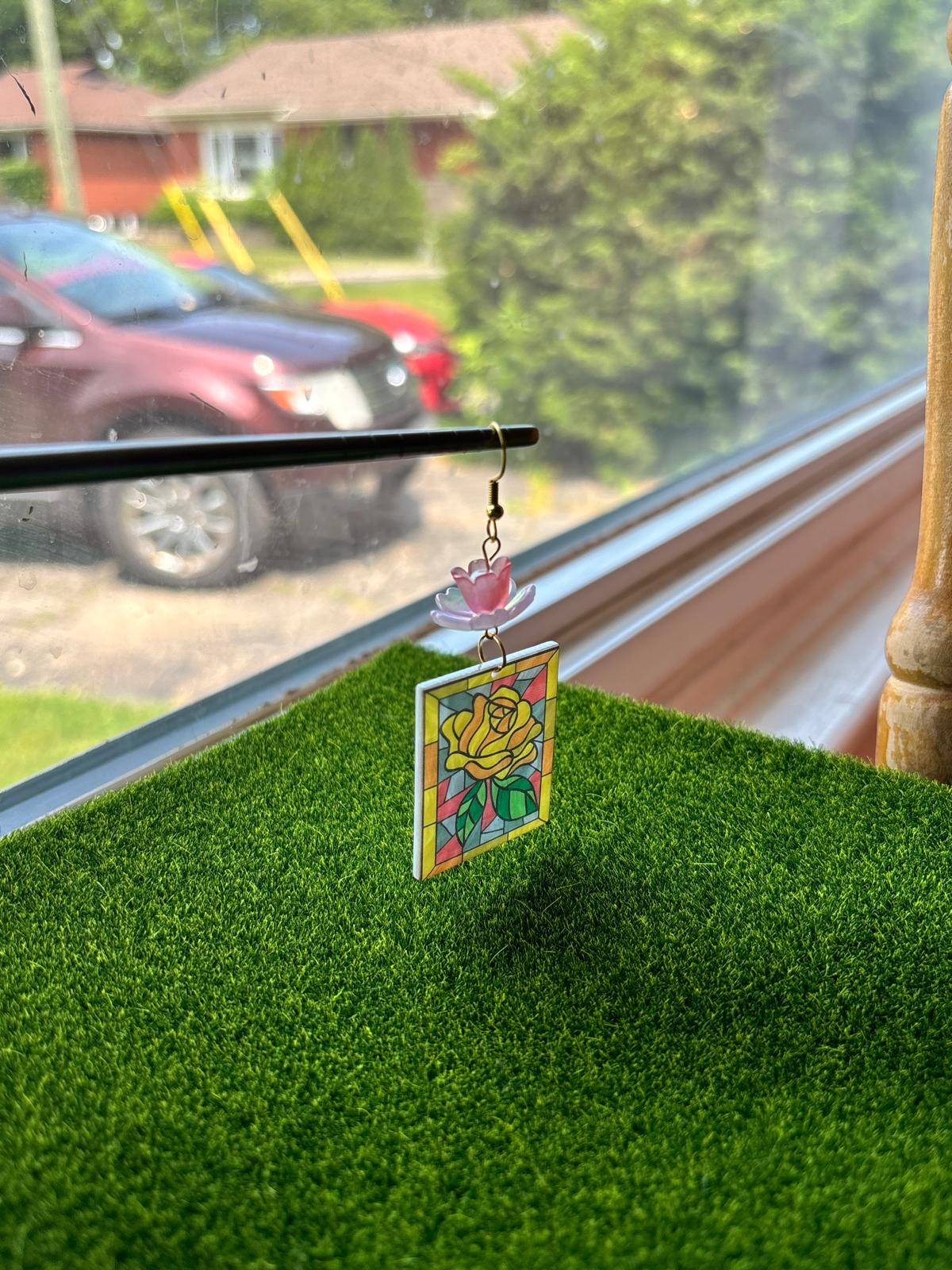 Golden Rose Panel Earrings